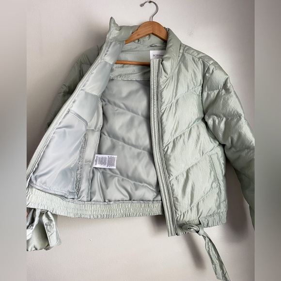 BCBG Puffer Quilted Mint Green Bomber Jacket Zip Up Bow Tie Light Weight Cozy S - Picture 4 of 10